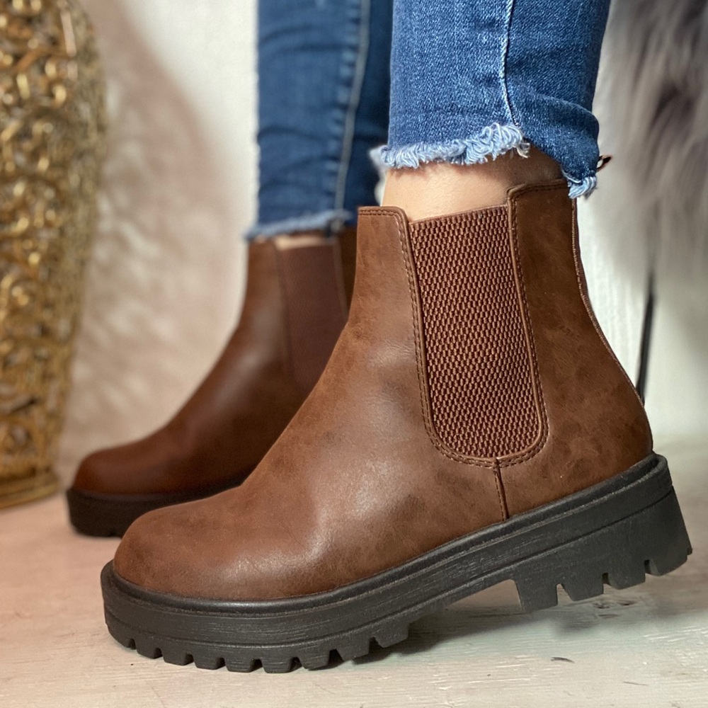 Brown Brush Motorcycle Platform Booties - Picture 2 of 10